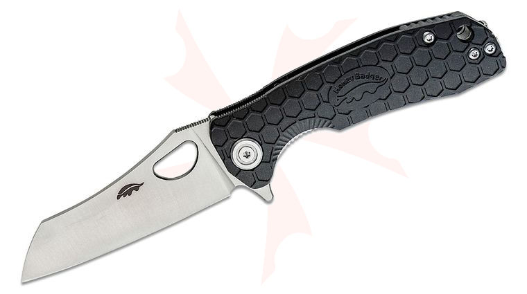 Honey Badger HB1045 Small Flipper Knife 2.81 inch Satin Wharncleaver Blade, Black FRN Handles