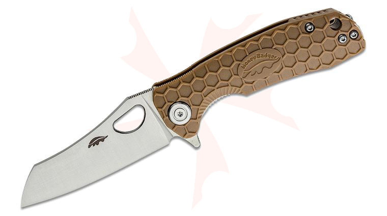 Honey Badger HB1046 Small Flipper Knife 2.81 inch Satin Wharncleaver Blade, Tan FRN Handles