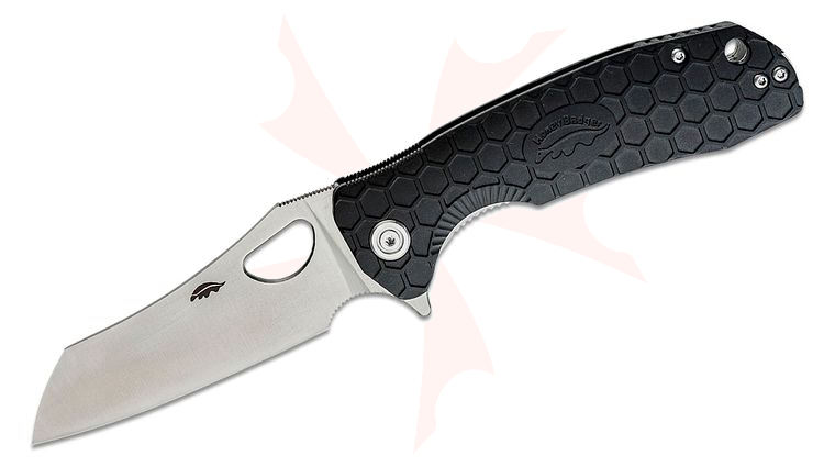 Honey Badger HB1104 Large Flipper Knife 3.63 inch D2 Satin Wharncleaver Blade, Black FRN Handles
