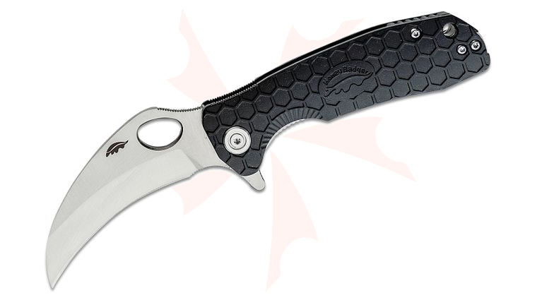 Honey Badger HB1115 Medium Flipper Knife 3 inch D2 Satin Plain Claw Blade, Black FRN Handles