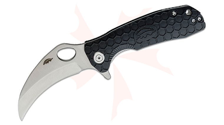 Honey Badger HB1121 Medium Flipper Knife 3 inch Satin Plain Claw Blade, Black FRN Handles