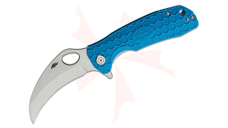 Honey Badger HB1137 Large Flipper Knife 3.38 inch Satin Plain Claw Blade, Blue FRN Handles