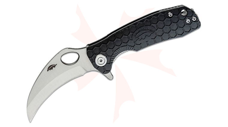 Honey Badger HB1141 Small Flipper Knife 2.75 inch Satin Plain Claw Blade, Black FRN Handles