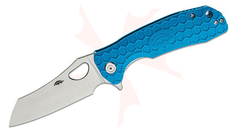 Honey Badger HB1158 Large Flipper Knife 3.63 inch D2 Satin Wharncleaver Blade, Blue FRN Handles, Silver Pocket Clip, Blue Backspacer