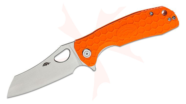Honey Badger HB1160 Large Flipper Knife 3.63 inch D2 Satin Wharncleaver Blade, Orange FRN Handles