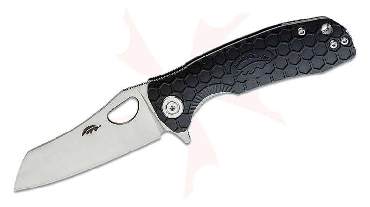 Honey Badger HB1167 Small Flipper Knife 2.81 inch D2 Satin Wharncleaver Blade, Black FRN Handles