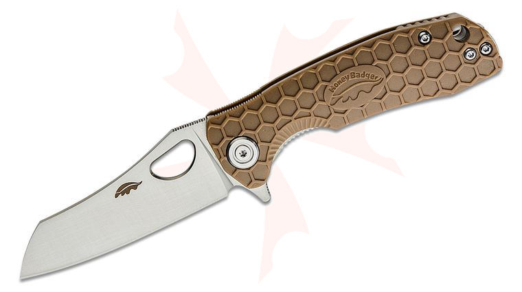 Honey Badger HB1168 Small Flipper Knife 2.81 inch D2 Satin Wharncleaver Blade, Tan FRN Handles
