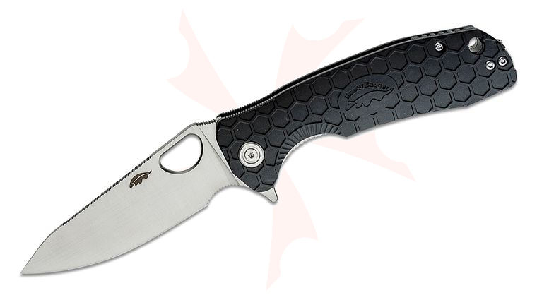 Honey Badger HB1288 Large Flipper Knife 3.63 inch Satin Leaf Blade, Black FRN Handles