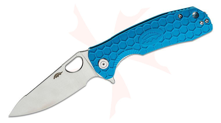 Honey Badger HB1291 Large Flipper Knife 3.63 inch Satin Leaf Blade, Blue FRN Handles