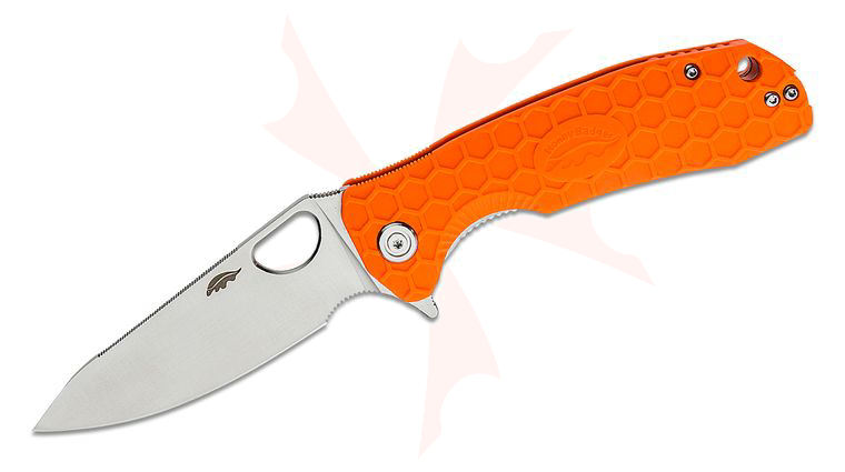 Honey Badger HB1293 Large Flipper Knife 3.63 inch Satin Leaf Blade, Orange FRN Handles