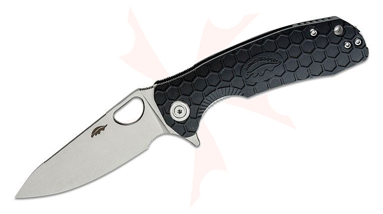 Honey Badger HB1298 Medium Flipper Knife 3.19 inch Satin Leaf Blade, Black FRN Handles