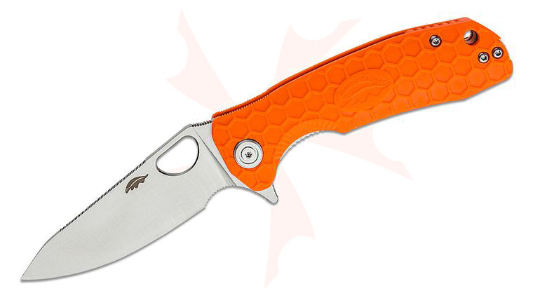 Honey Badger HB1303 Medium Flipper Knife 3.19 inch Satin Leaf Blade, Orange FRN Handles