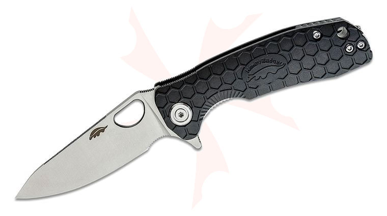 Honey Badger HB1308 Small Flipper Knife 2.81 inch Satin Leaf Blade, Black FRN Handles