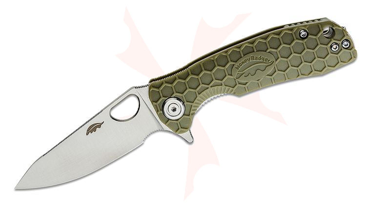 Honey Badger HB1310 Small Flipper Knife 2.81 inch Satin Leaf Blade, Green FRN Handles