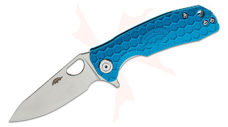 Honey Badger HB1311 Small Flipper Knife 2.81 inch Satin Leaf Blade, Blue FRN Handles