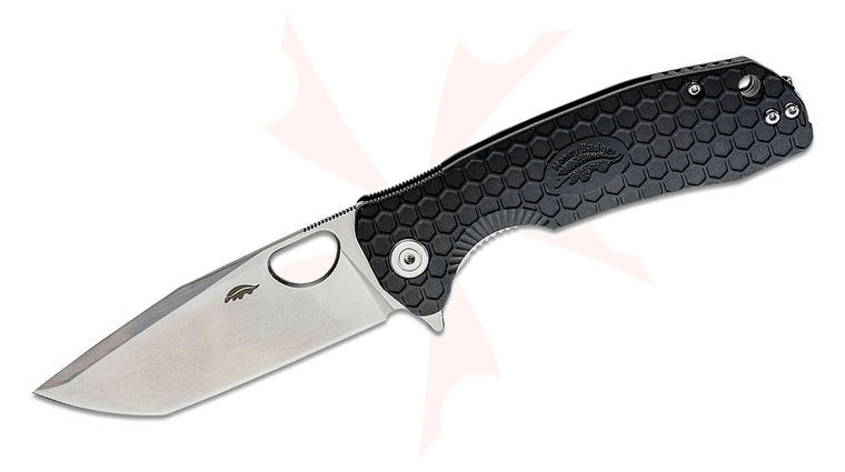 Honey Badger HB1321 Large Flipper Knife 3.63 inch Satin Tanto Blade, Black FRN Handles