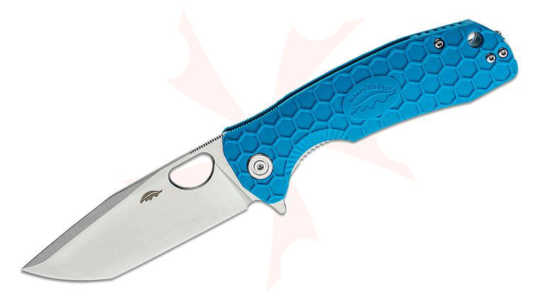 Honey Badger HB1324 Large Flipper Knife 3.63 inch Satin Tanto Blade, Blue FRN Handles