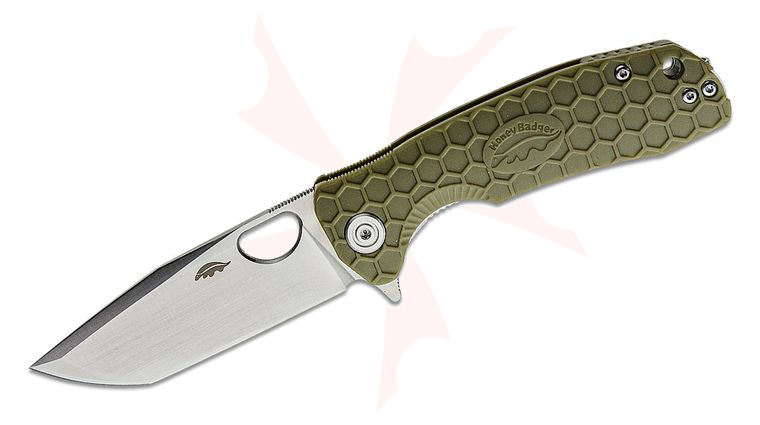 Honey Badger HB1333 Medium Flipper Knife 3.19 inch Satin Tanto Blade, Green FRN Handles