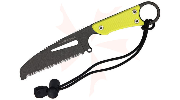 HPA SMJ Air Water Rescue Fixed Knife 3.875 inch Black Serrated Blade, Yellow G10 Handles, Kydex Sheath