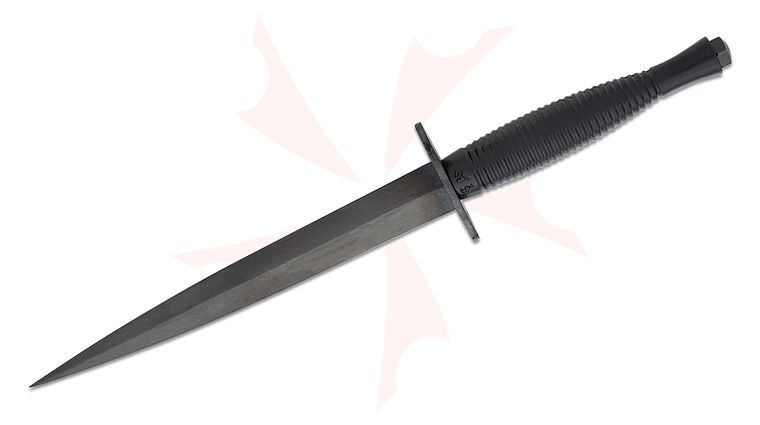 Sheffield SHE006 Fairbairn Sykes British Commando Dagger 6-7/8 inch Black Blade, Leather Sheath