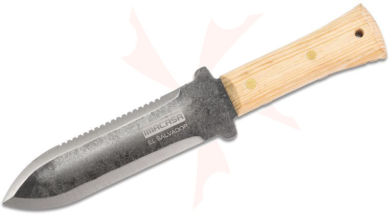 Imacasa Serrated Hori Hori Soil Knife 7.25 inch Blade, Wood Handles, Canvas Sheath (30757)