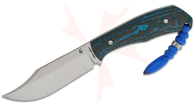 Jack Wolf Knives JW Kollab Jakeb Ginsberg Bordertown Bowie FIXedc Traditional Pocket Fixed Blade Knife 3.45 inch S90V Belt Satin Bowie Blade, Arctic Storm FatCarbon Handles, IWB Leather Sheath