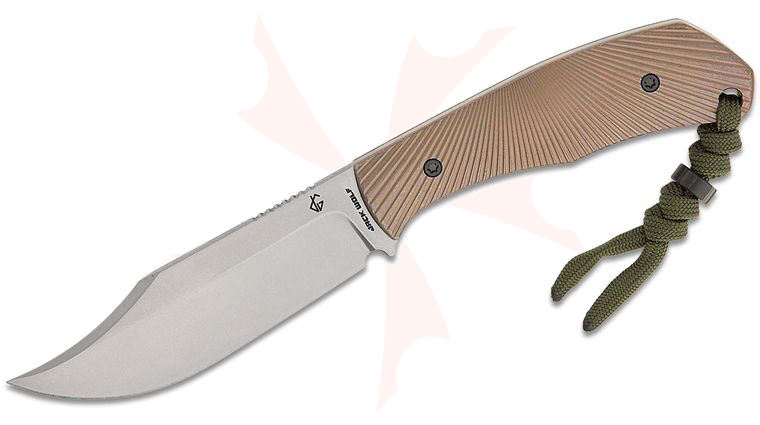 Jack Wolf Knives JW Kollab Jakeb Ginsberg Bordertown Bowie FIXedc Traditional Pocket Fixed Blade Knife 3.45 inch S90V Stonewashed Bowie Blade, Bronze Anodized Stonewashed Starburst Titanium Handles, IWB Leather Sheath