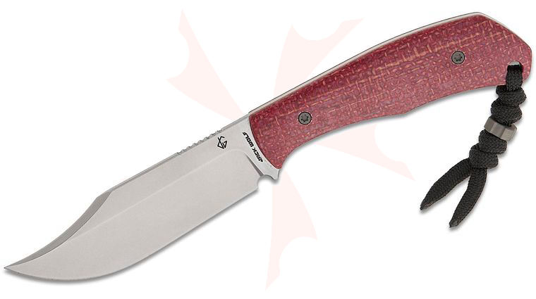 Jack Wolf Knives JW Kollab Jakeb Ginsberg Bordertown Bowie FIXedc Traditional Pocket Fixed Blade Knife 3.45 inch S90V Stonewashed Bowie Blade, Vibe Bordeaux Jute Micarta Handles, IWB Leather Sheath