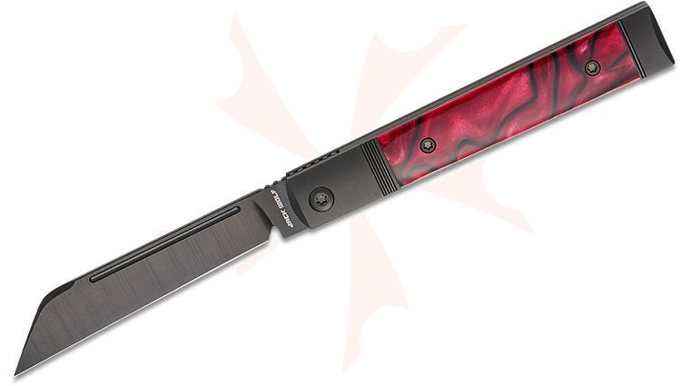 Jack Wolf Knives Feelbetter Jack Bolster Lock Front Flipper Knife 3.38 inch CPM-S90V Black DLC Sheepsfoot Blade and Bolstered Titanium Handles with True Blood Kirinite Scales