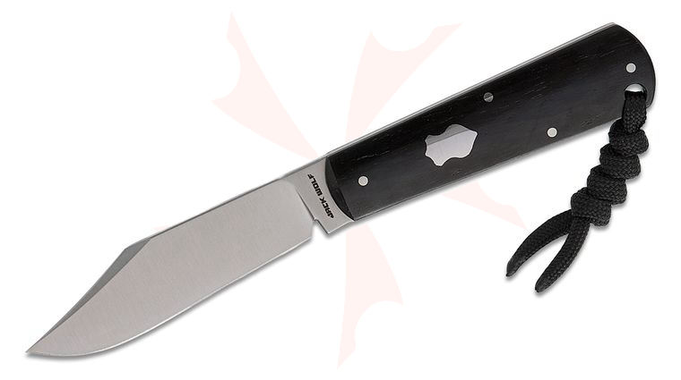 Jack Wolf Knives Gateway FIXedc Traditional Pocket Fixed Blade Knife 2.99 inch Sandvik 14C28N Belt Satin Clip Point Blade, Ebony Wood Handles, Kydex Sheath