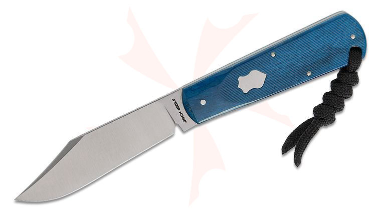 Jack Wolf Knives Gateway FIXedc Traditional Pocket Fixed Blade Knife 2.99 inch Sandvik 14C28N Belt Satin Clip Point Blade, Sawcut Blue Bone Handles, Kydex Sheath