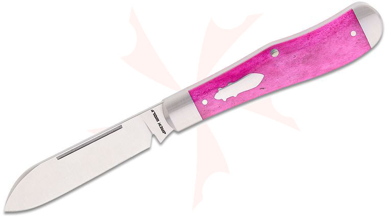 Jack Wolf Knives Gateway Series Eureka Jack Traditional Slipjoint Folding Knife 2.83 inch 14C28N Satin Drop Point Blade, Satin Bolstered Stainless Steel Handles with Smooth Purple Bone Scales