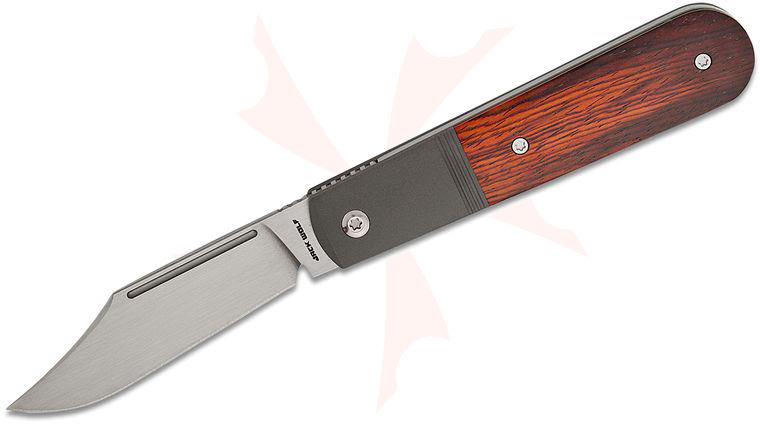 Jack Wolf Knives Primo Jack Traditional Bolster Lock Front Flipper Knife 3.26 inch CPM-S90V Hand Satin Clip Point Blade, Dark Blasted Bolstered Titanium Handles with Rosewood Scales