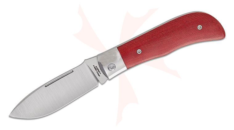Jack Wolf Knives Steel Series Tracy LaRock Timber Jack Traditional Slipjoint Folding Knife 3.4 inch 154CM Belt Satin Drop Point Blade, Polished Bolstered Stainless Steel Handles with Fire Canvas Micarta Scales