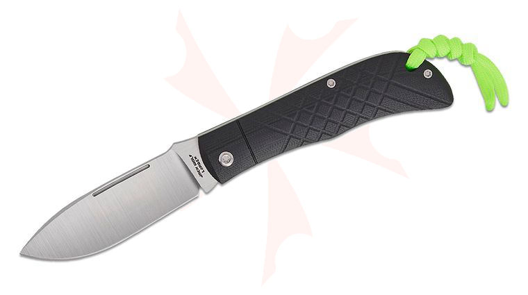 Jack Wolf Knives Ultralight Series Tracy LaRock Timber Jack Traditional Slipjoint Folding Knife 3.4 inch 154CM Belt Satin Drop Point Blade, Cross Hatch 2 Black G10 Scales