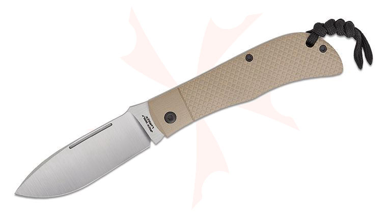 Jack Wolf Knives Ultralight Series Tracy LaRock Timber Jack Traditional Slipjoint Folding Knife 3.4 inch 154CM Belt Satin Drop Point Blade, Cross Hatch FDE G10 Scales