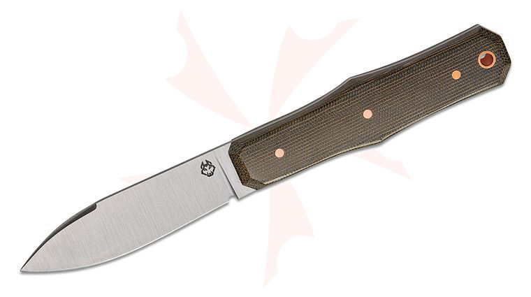 Jack Wolf Knives/LT Wright Collab USA Made Vampire Hunter Traditional Pocket Fixed Blade Knife 3.35 inch CPM-MagnaCut Belt Satin Spear Point Blade, Green Canvas Micarta Handles, Leather IWB Sheath