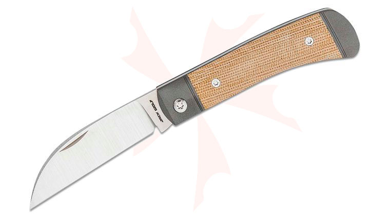 Jack Wolf Knives Venom Jack Traditional Slipjoint Folding Knife 3.03 inch M390 Sheepsfoot Blade, Bolstered Titanium Handles with Natural Canvas Micarta Scales