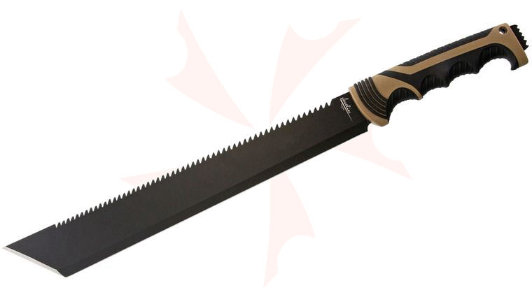 Javelin by Timberline Sawback Machete 15 inch Tanto Blade, Rubber Grip Handle, Nylon Sheath