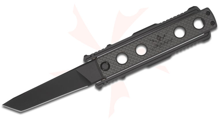 Jesse James Nomad Swing Blade Folding Knife 4 inch Black Tanto Plain, Titanium/Carbon Fiber Handles
