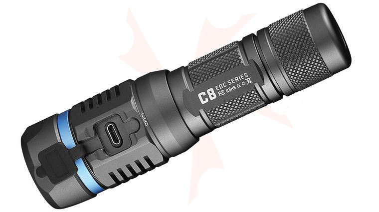 JETBeam C8 Pro Rechargeable Aluminum LED Flashlight 1x18650, 1200 Max Lumens, Nylon Holster