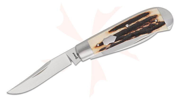 Jim Dunlap Custom Trapper Traditional Slipjoint Folding Knife 2.875 inch CPM-154 Hand-Rubbed Satin Clip Point and Wharncliffe Blades, Stag Handles with Stainless Steel Bolsters