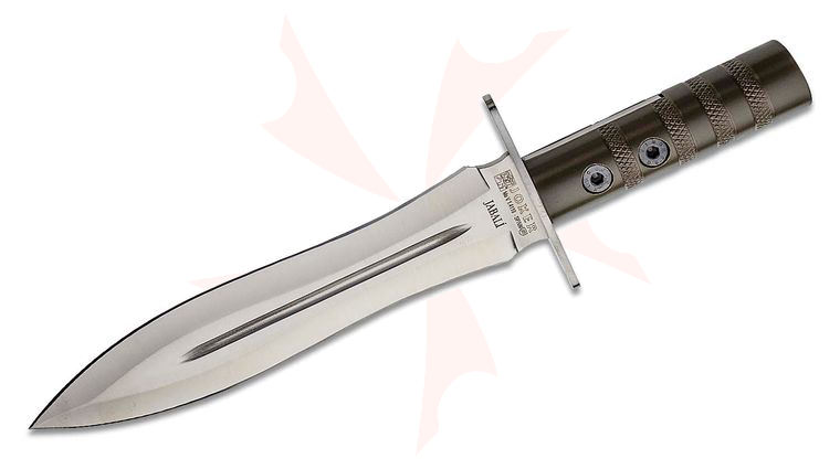 Joker Knives Jabali Fixed Blade/Spear 9.75 inch Stainless Double Edge Blade, OD Green Aluminum Collapsible Handle, Green Nylon Sheath
