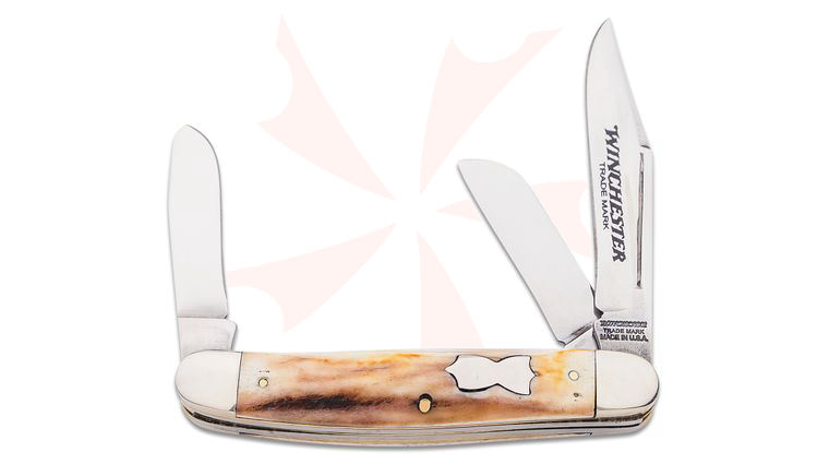 John Primble Winchester Stockman Slipjoint, 3 Carbon Steel Blades, 3.875 inch Closed, Stag Handle with Hourglass Shield and Nickel Silver Bolsters