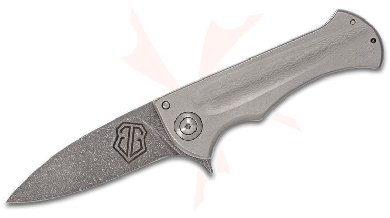 John Gray Tracker Dan Custom Bloodshark Flipper Knife 3.2 inch Nitro-V Acid Rain Blade, Milled Titanium Handles