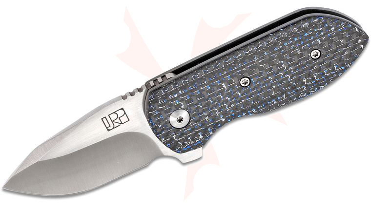 Jared Price Custom Micro Flipper Knife 2.25 inch CTS-XHP Satin Blade, Contoured Blue Lightning Strike Carbon Fiber and Titanium Handles