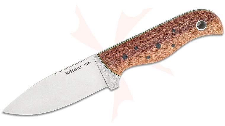 KHDaily Bushcrafter Fixed Blade Knife 4.25 inch CPM-MagnaCut Blasted Drop Point Blade, Bias Cut Westinghouse Canvas Micarta Handles with Black and Green Liners, Thorn Filework, Leather Sheath