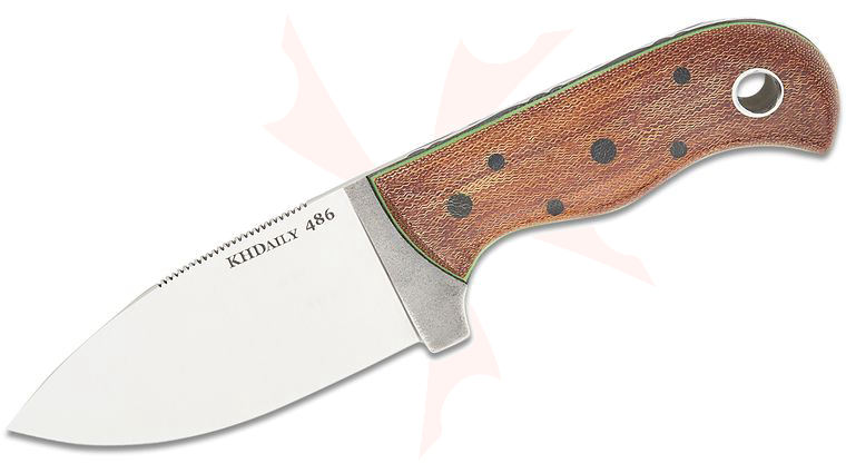 KHDaily Pocket Bushcrafter Fixed Blade Knife 3.25 inch CPM-MagnaCut Satin Drop Point Blade, Bias Cut Westinghouse Canvas Micarta Handles with Black and Green Liners, Bubbles Filework, Leather Sheath