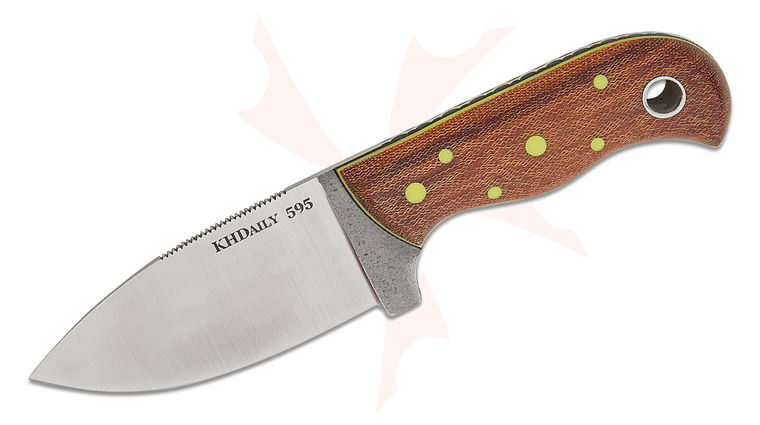 KHDaily Pocket Bushcrafter Fixed Blade Knife 3.25 inch CPM-MagnaCut Satin Drop Point Blade, Bias Cut Westinghouse Canvas Micarta Handles with Yellow Liners, Bats Filework, Leather Sheath