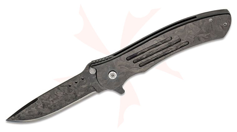 John Kubasek Custom Drop Point Flipper Knife 4 inch Carbon Fiber/D2 Laminate Blade, Carbon Fiber Handles and Clip